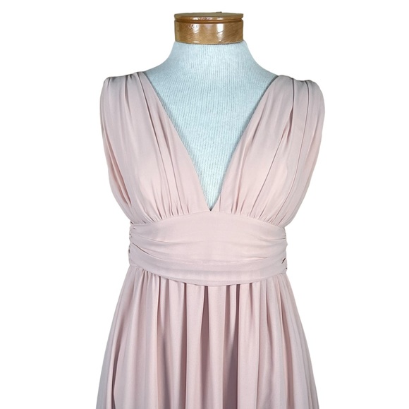 Lulu’s Deep V-Neck Blush Gown Maxi Prom Dress With Front Slit Grecian Goddess S - Picture 3 of 16